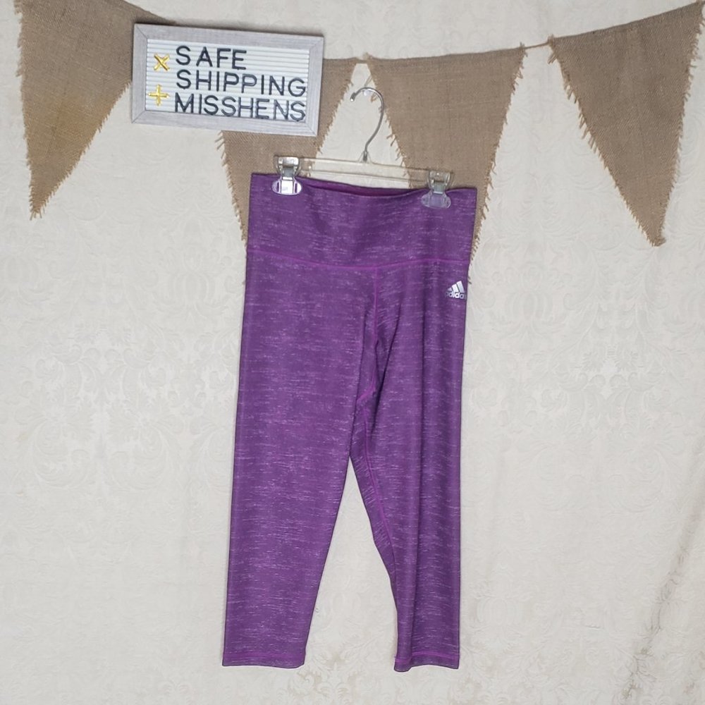 { 7 FOR $45 } LIKE NEW ADIDAS CLIMALITE HEATHER PURPLE LEGGINGS YOGA PANT - Picture 3 of 6